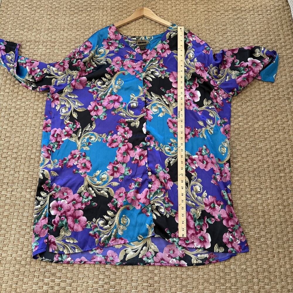 Vintage Solange Satin Nightgown House Dress Multi Color Floral Women's Sz 26/28 - Picture 11 of 11